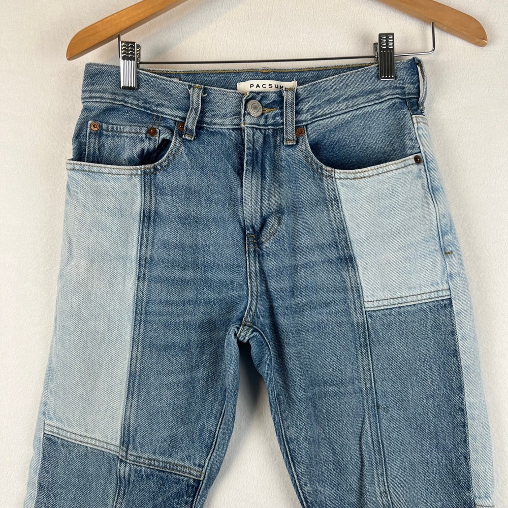 Pacsun Slim Taper Mens Jeans 28x30 RUN‎ SMALL Colorblock Denim 90s Patchwork - Picture 2 of 12